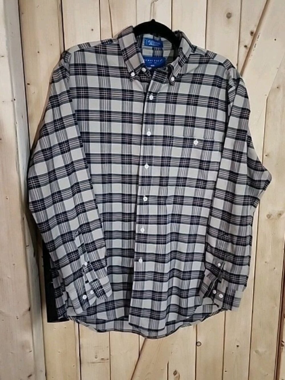 Vintage Towncraft Button Down Men's Shirt M Blue brown Plaid Wrinkle Free EUC